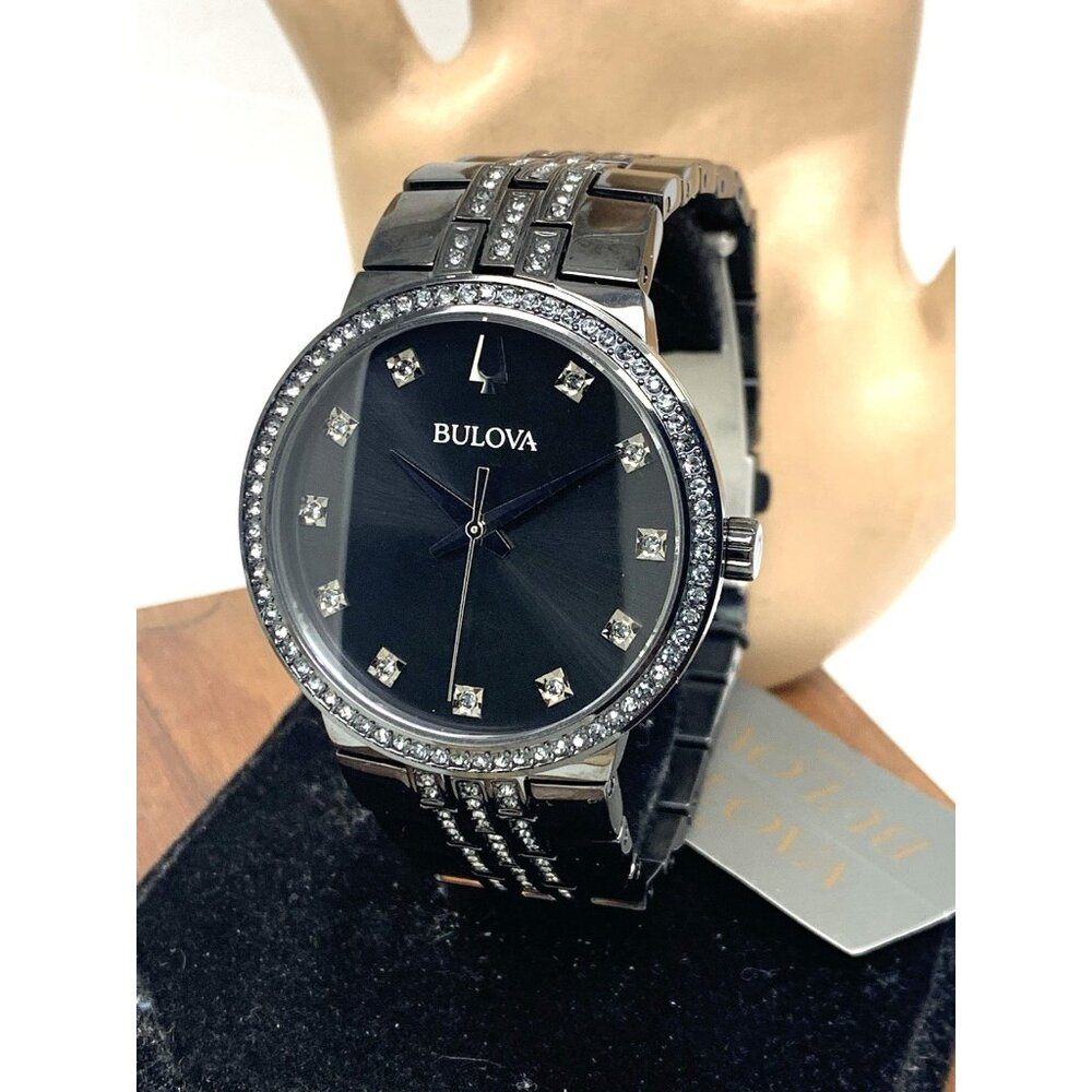 Bulova Men's Watch 96K116 Quartz Black Dial Gemmed Stainless Steel 40mm